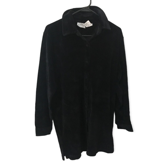 Erika Tops - Vintage Erika collection black velvet long sleeve button down shirt